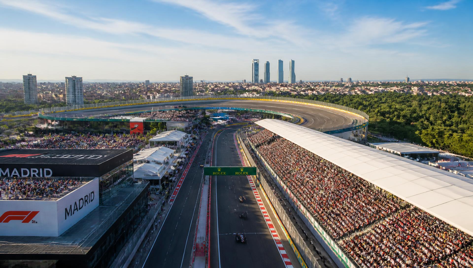 Formula 1 car racing in daylight at the MADRING circuit in Madrid